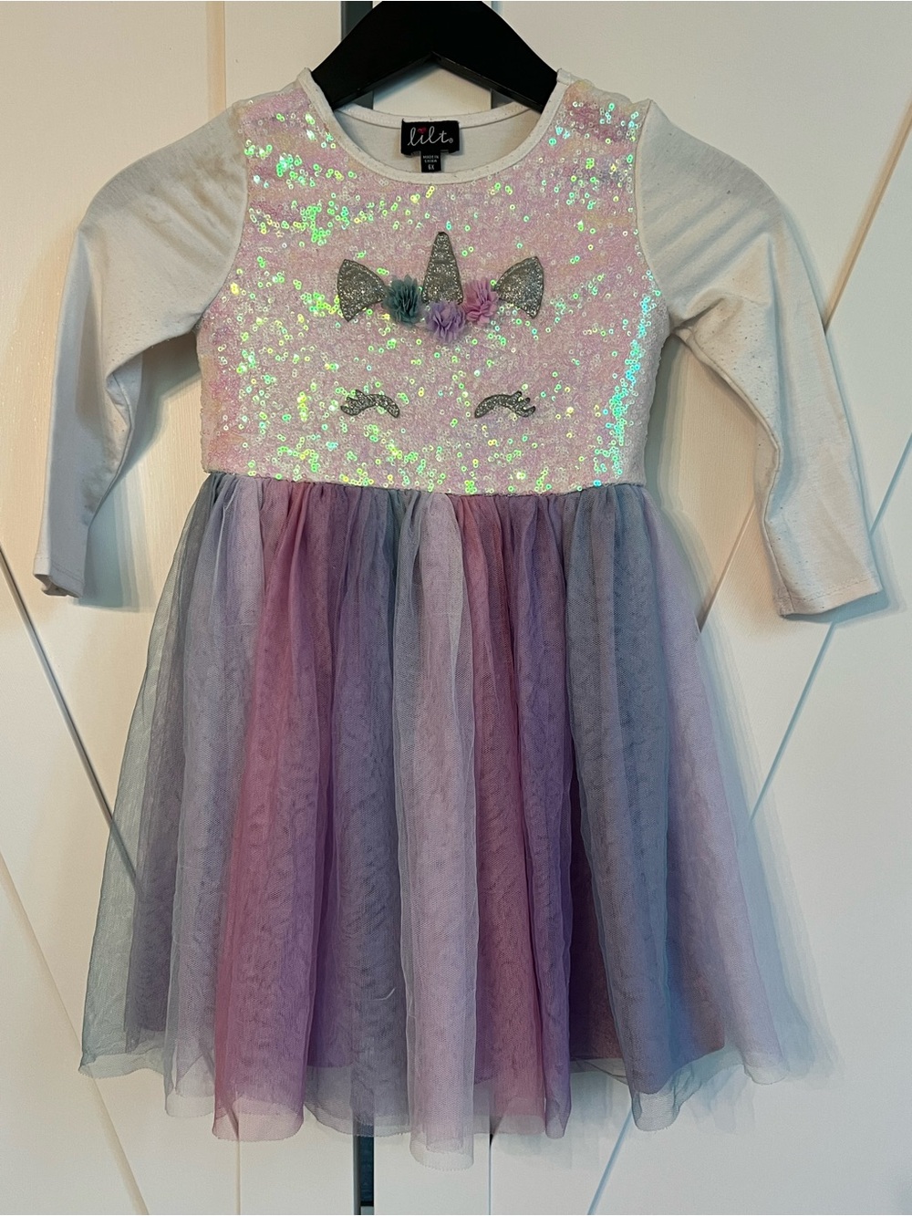 lilt Glitter Unicorn Tulle Dress in Pastel Pink and Purple
